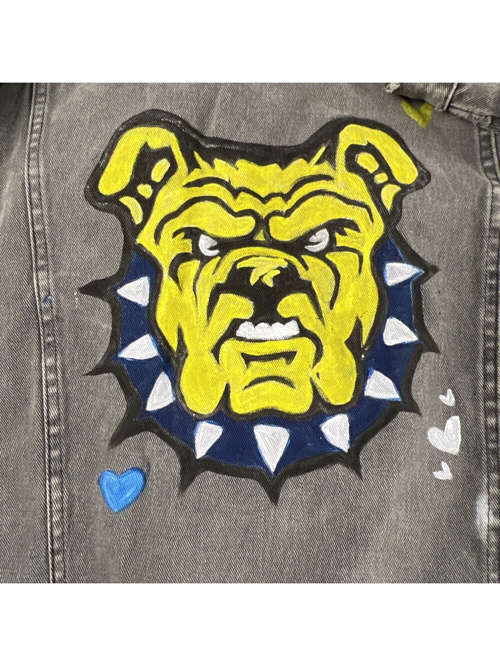 Vintage Y2K Stanley Blacker Acid-Wash Denim Jacket 2XL Hand-Painted Bulldog Art,